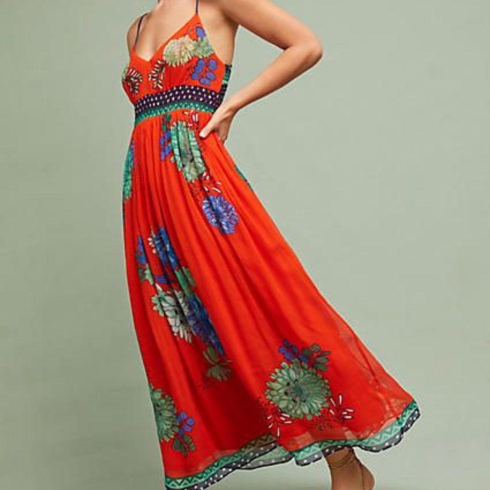 Anthropologie Maeve Floral Print Maxi Dress